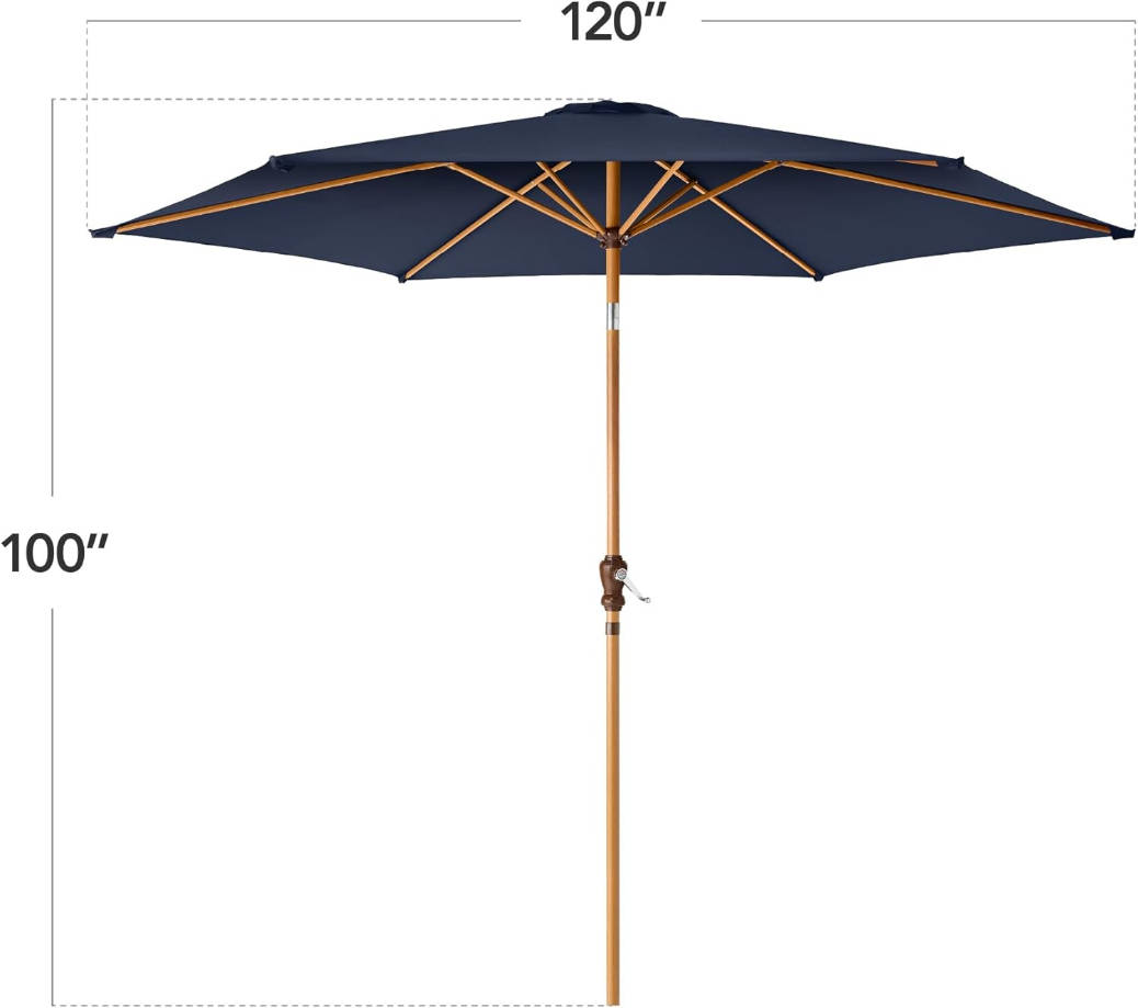 10ft Market Umbrella, Outdoor Sun Shade for Backyard, Deck, Poolside, Table w/Woodgrain Pattern, Easy Tilt & Crank - Navy Blue