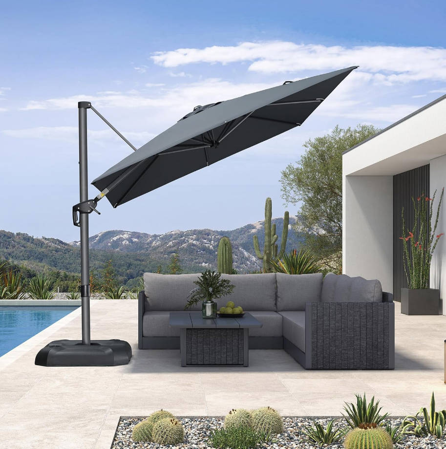 8 Feet Patio Umbrella Outdoor Cantilever Square Umbrella Aluminum Offset Umbrella with 360-degree Rotation for Garden Deck Pool Patio, Grey