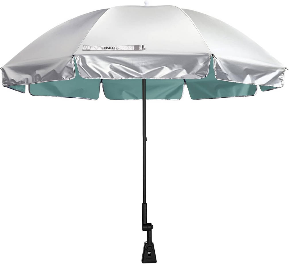 Beach Chair Umbrella with Universal Adjustable Clamp, UV Protection Sunshade Umbrella for Outdoor, Strollers, Wheelchairs, Patio Chairs, Bleacher, and Golf Carts