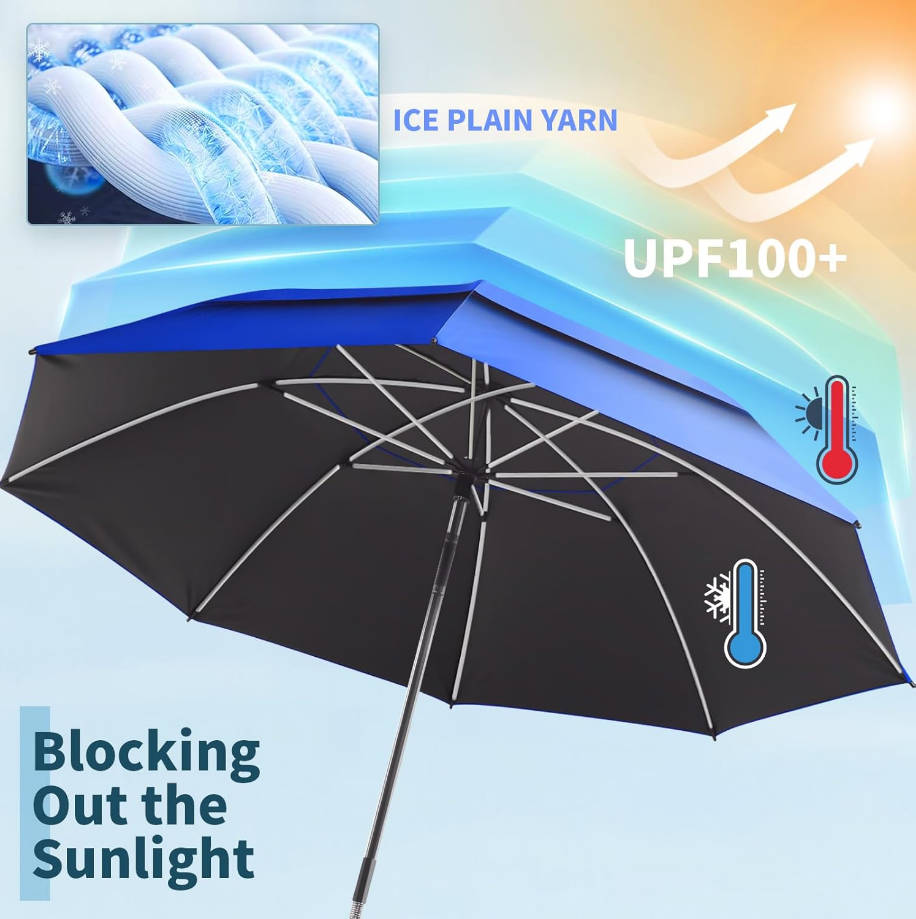 2 Pack 48.6" Double Canopy Beach Umbrella with Clamp, UPF50+ Beach Chair Umbrella with clip, 360°Adjustable Portable Outdoor Wheelchair, Patio, Golf Carts,Camping(Not Include Chair)