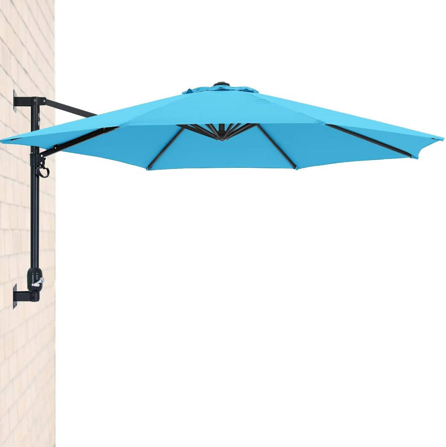 Patio Umbrella 10FT - Wall Mount Outdoor Hanging Umbrella Sunshade Umbrella with Crank for Balcony, Apartment, Patio, Garden,Turquoise