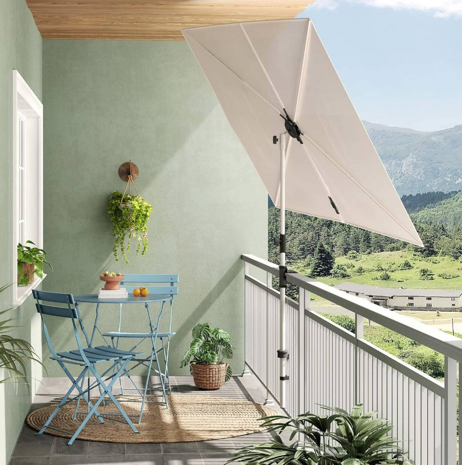 Balcony Umbrella, JENA 6x4 FT Outdoor Umbrella, Rectangular Flat Canopy Versatile Patio Shade with 360 Degree Roating Knob for Deck Apartment, Beige