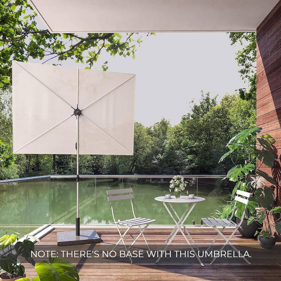 Balcony Umbrella, JENA 6x4 FT Outdoor Umbrella, Rectangular Flat Canopy Versatile Patio Shade with 360 Degree Roating Knob for Deck Apartment, Beige