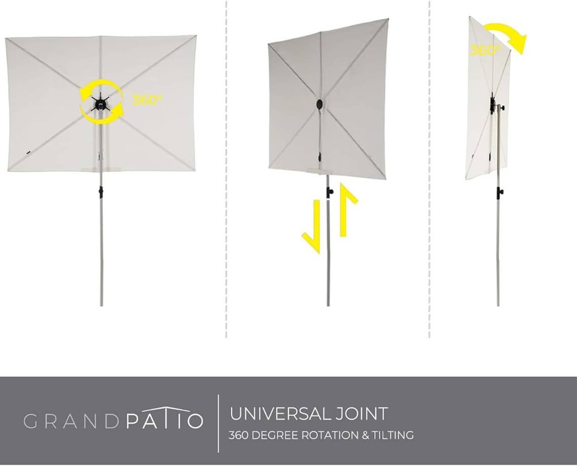 Balcony Umbrella, JENA 6x4 FT Outdoor Umbrella, Rectangular Flat Canopy Versatile Patio Shade with 360 Degree Roating Knob for Deck Apartment, Beige