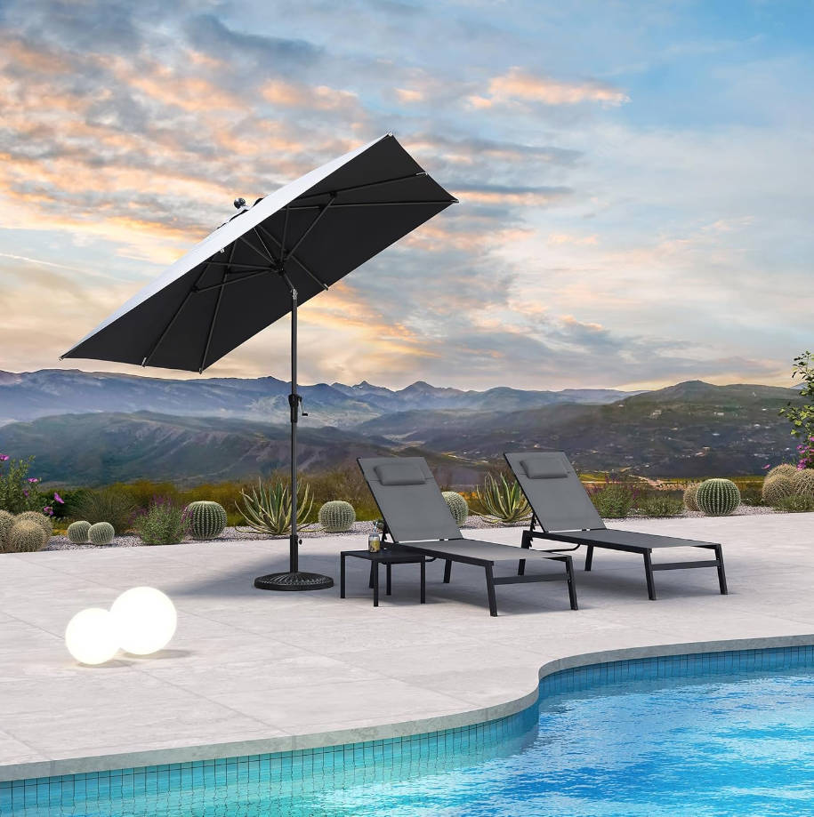 8' x 8' Square Patio Umbrella Outdoor Table Umbrella Aluminum Frame Market Umbrella Sun Umbrella with 8 Sturdy Ribs & Tilt for Garden Deck Lawn & Pool Gray