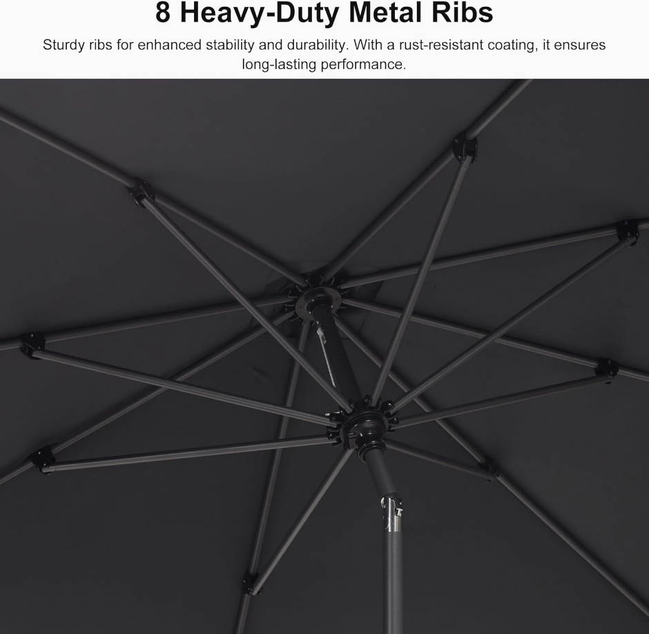 8' x 8' Square Patio Umbrella Outdoor Table Umbrella Aluminum Frame Market Umbrella Sun Umbrella with 8 Sturdy Ribs & Tilt for Garden Deck Lawn & Pool Gray
