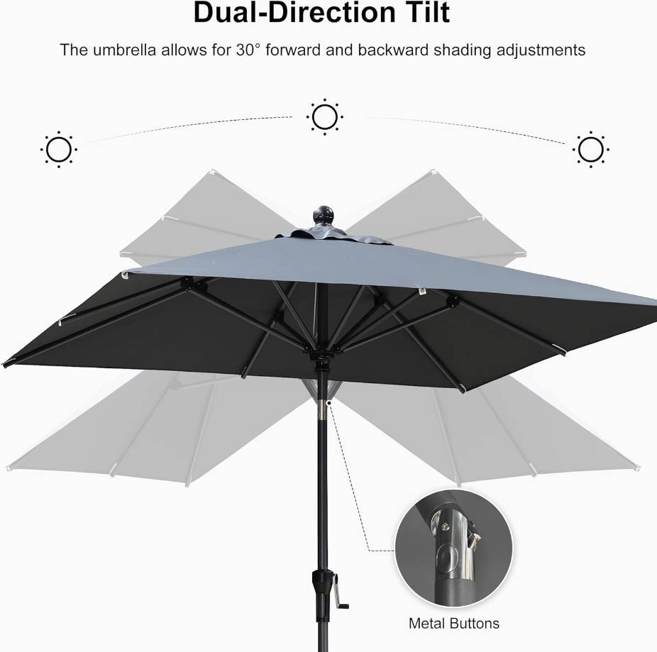 8' x 8' Square Patio Umbrella Outdoor Table Umbrella Aluminum Frame Market Umbrella Sun Umbrella with 8 Sturdy Ribs & Tilt for Garden Deck Lawn & Pool Gray