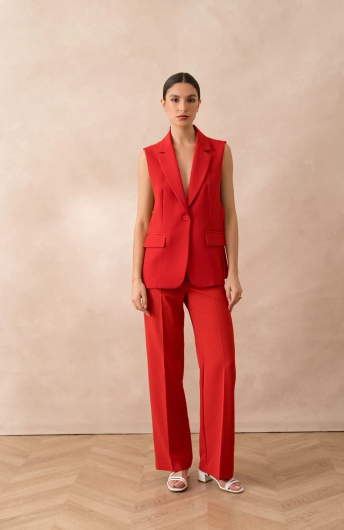 Ensemble tailleur pantalon rouge