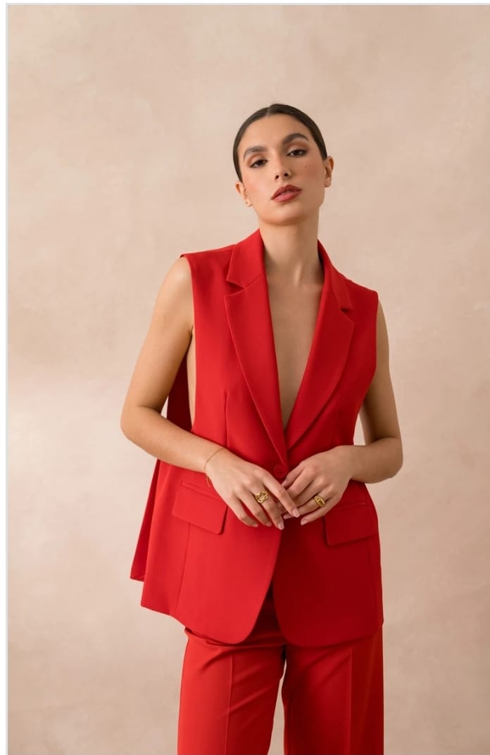 Ensemble tailleur pantalon rouge