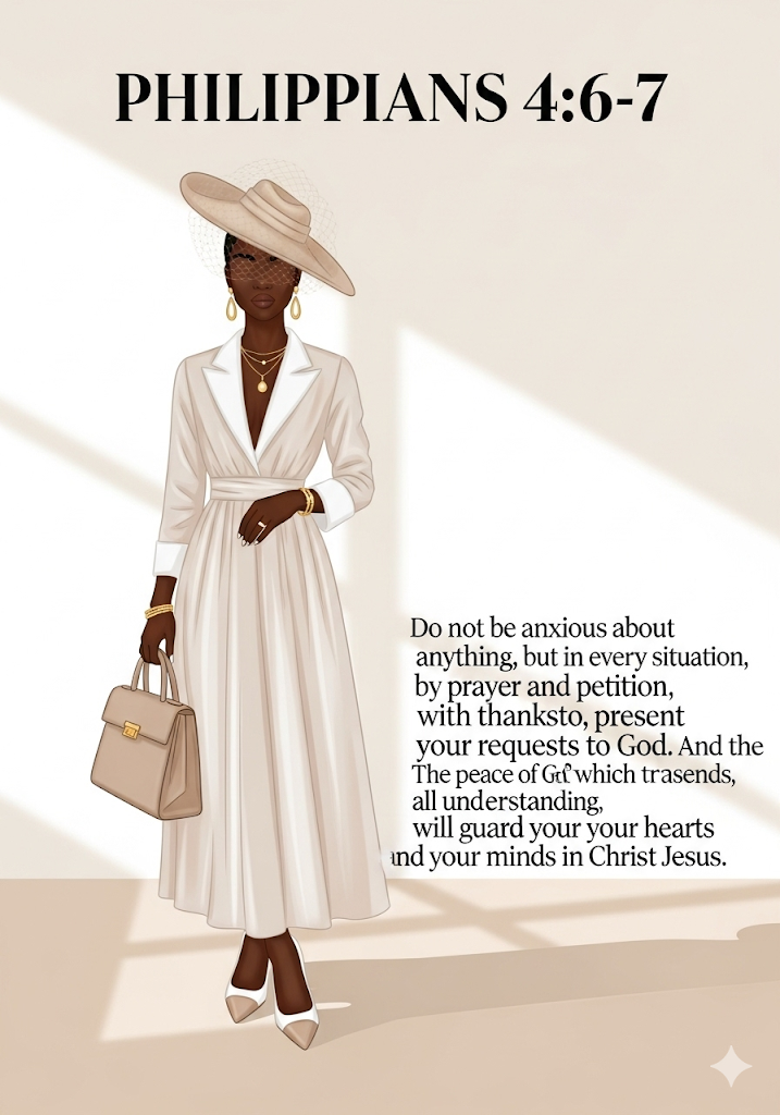 Bibical Verse. Elegant White Midi Dress Wall Art Print Poster & Lives Template!  