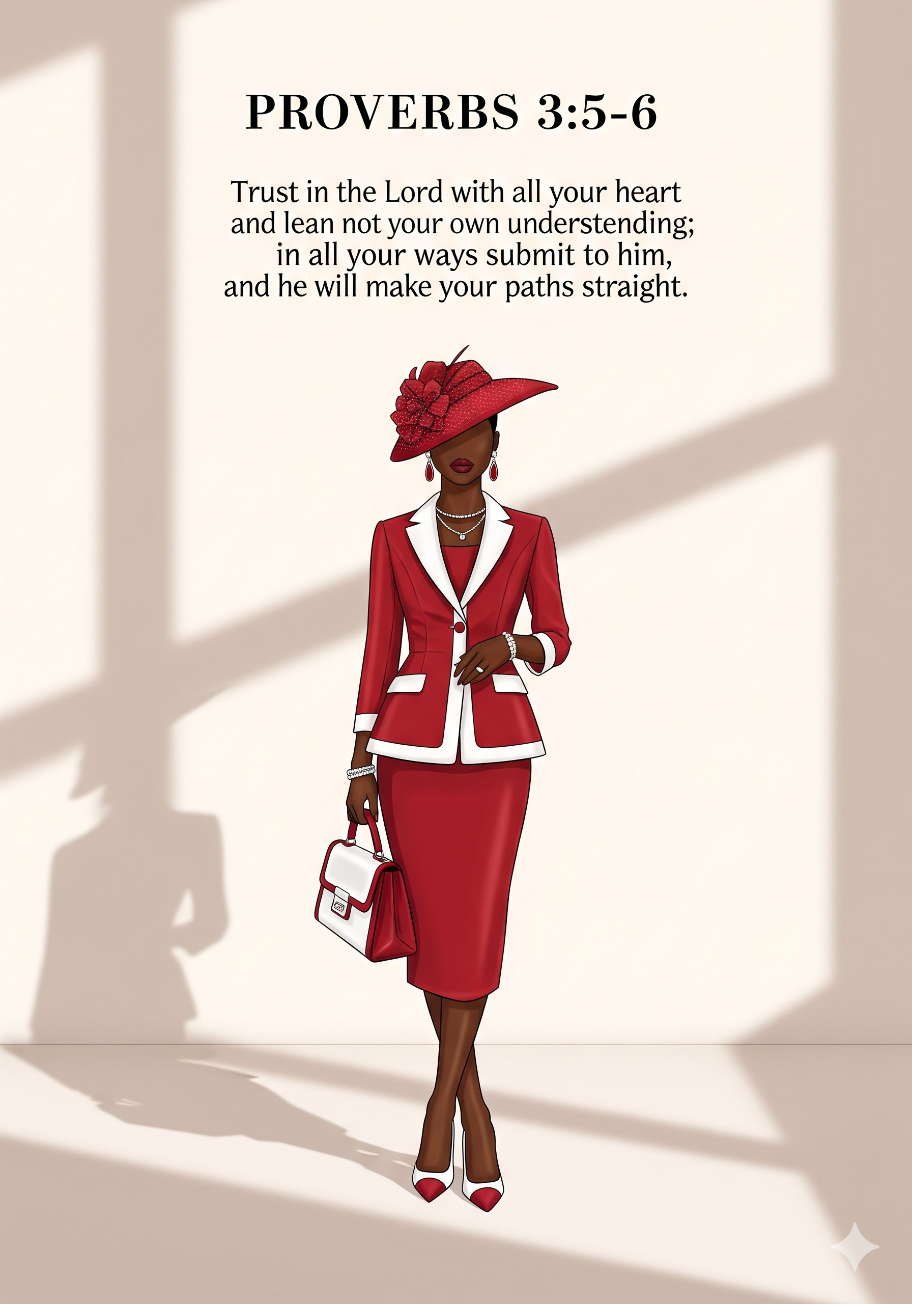 Bibical Verse. Elegant Red Women's Suit Wall Art Print Poster & Lives Template! 