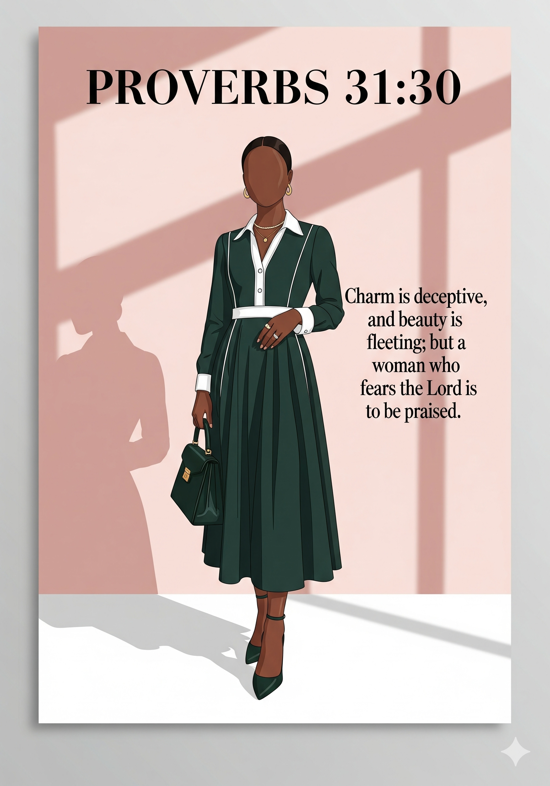 Bibical Verse. Elegant Green Midi Dress Wall Art Print Poster & Lives Template!  