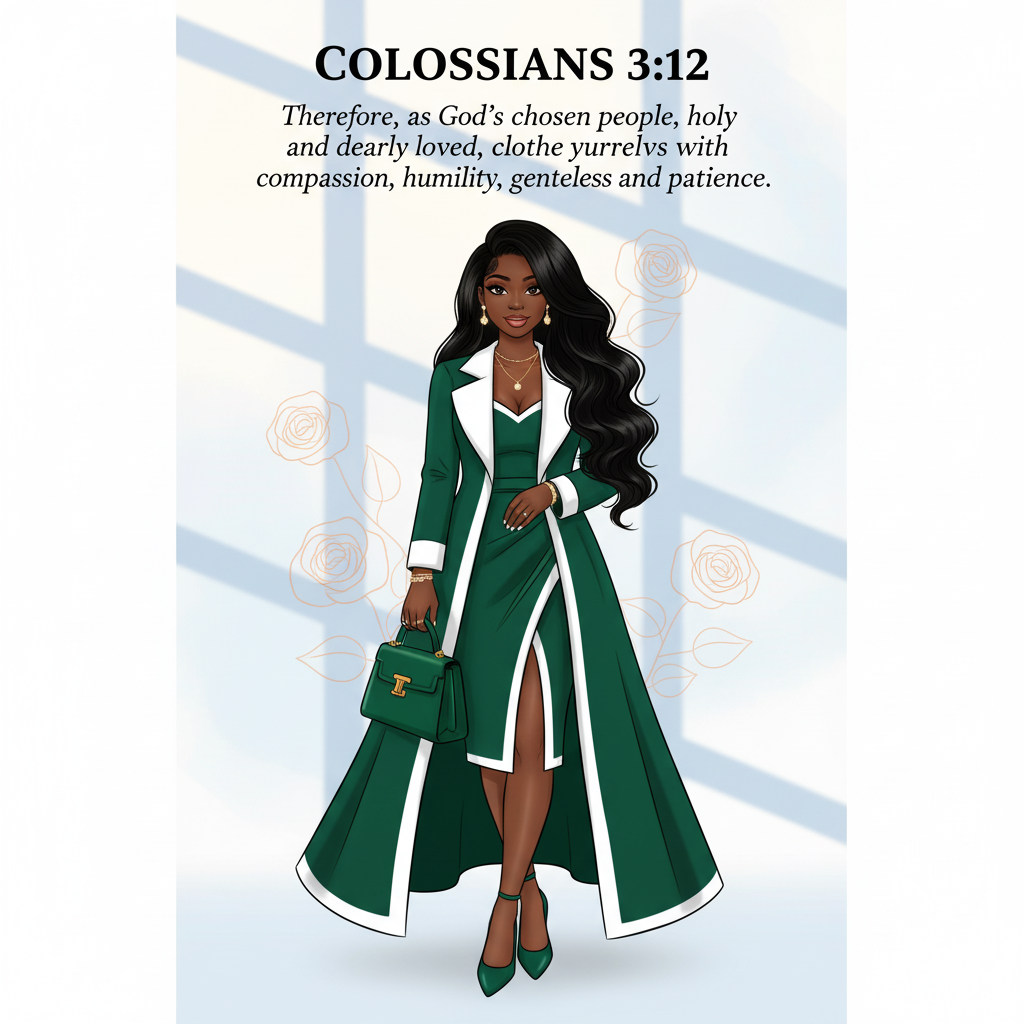 Bibical Verse. Elegant Green Maxi Coat Dress Wall Art Print Poster & Lives Template!  