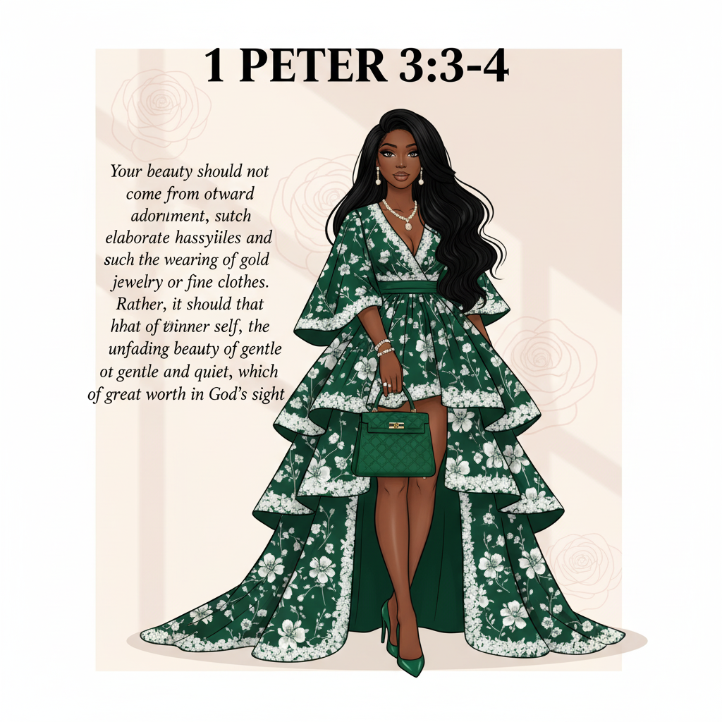 Bibical Verse. Elegant Floral Green Gown Wall Art Print Poster & Lives Template!  