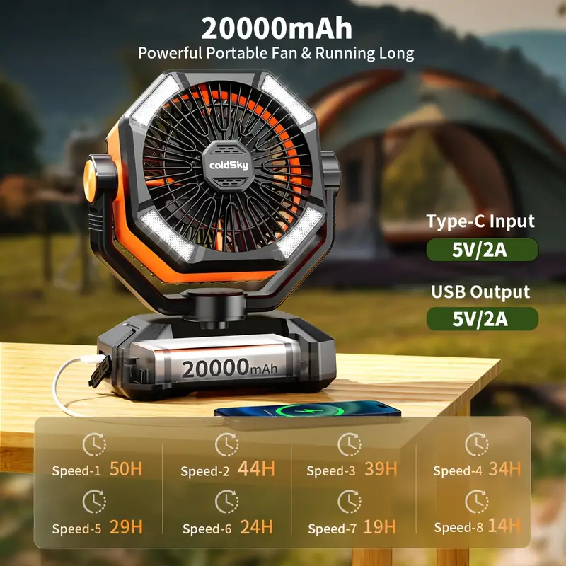 20000mAh Camping Fan – Dual Motor, 8-Speeds & Built-in LED Lantern for Ultimate Outdoor Comfort!
