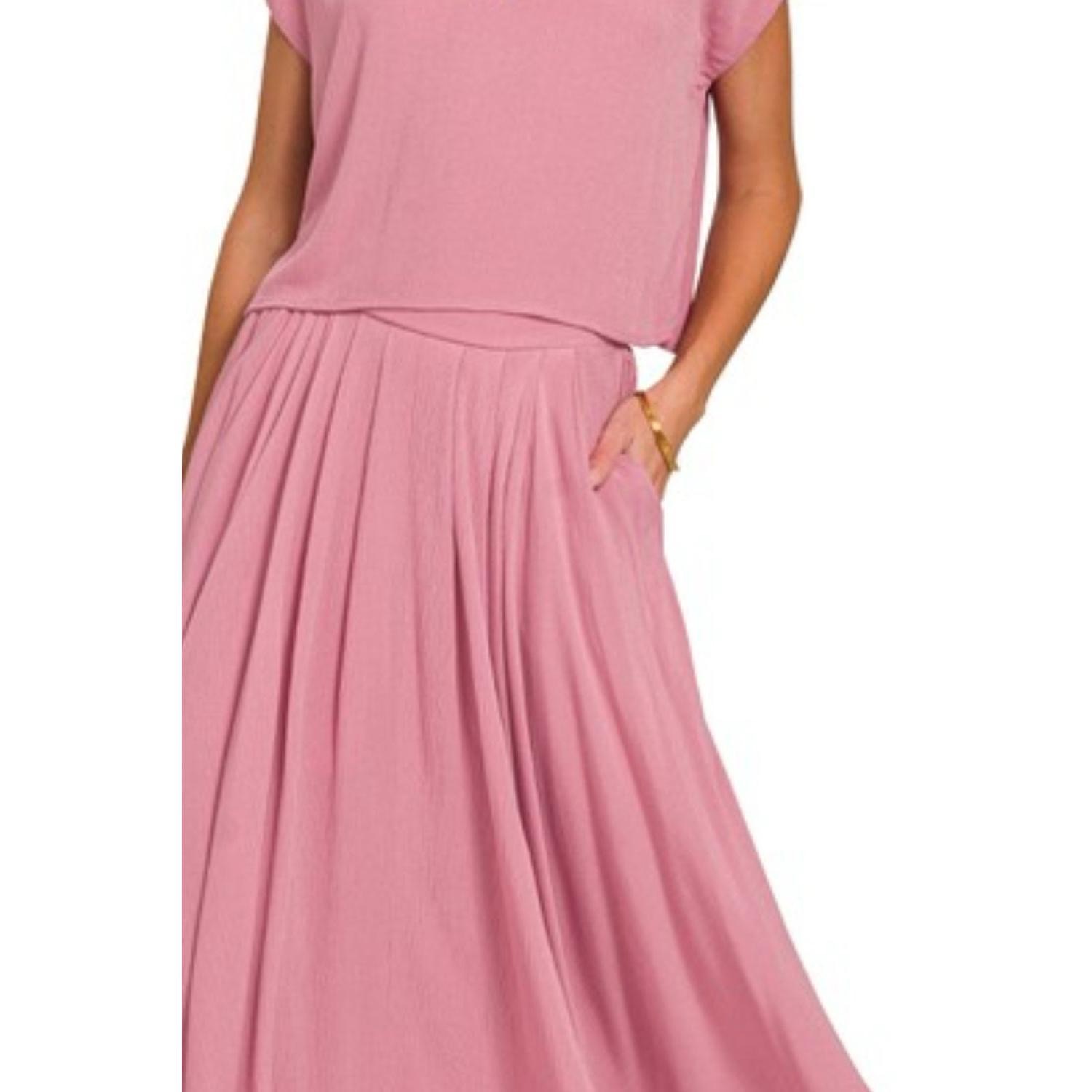 Effortless Elegance: Crinkle Gauze Coordinates Set with Cropped Tee & Matching Skirt!