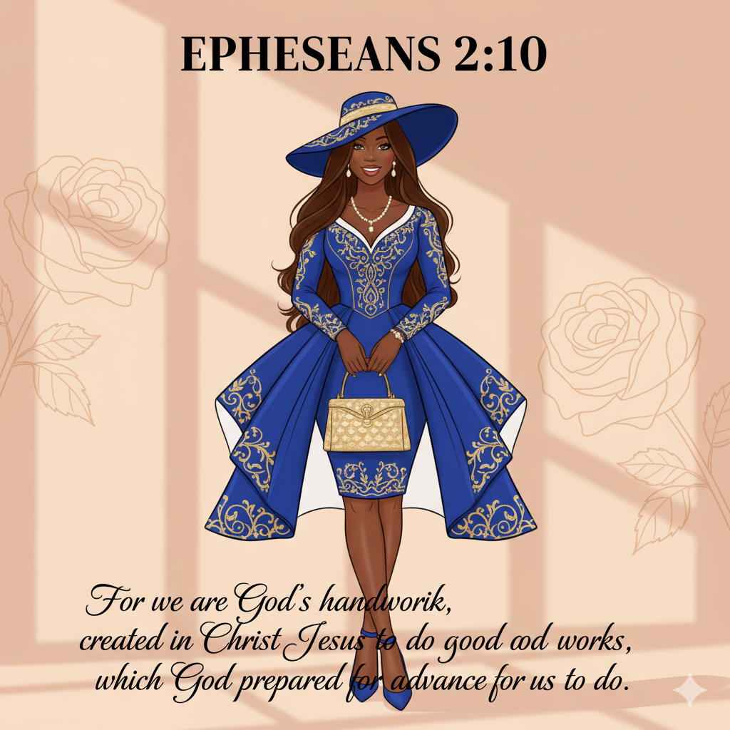 Bibical Verse. Elegant Royal Blue Church Dress Wall Art Print Poster & Lives Template!  