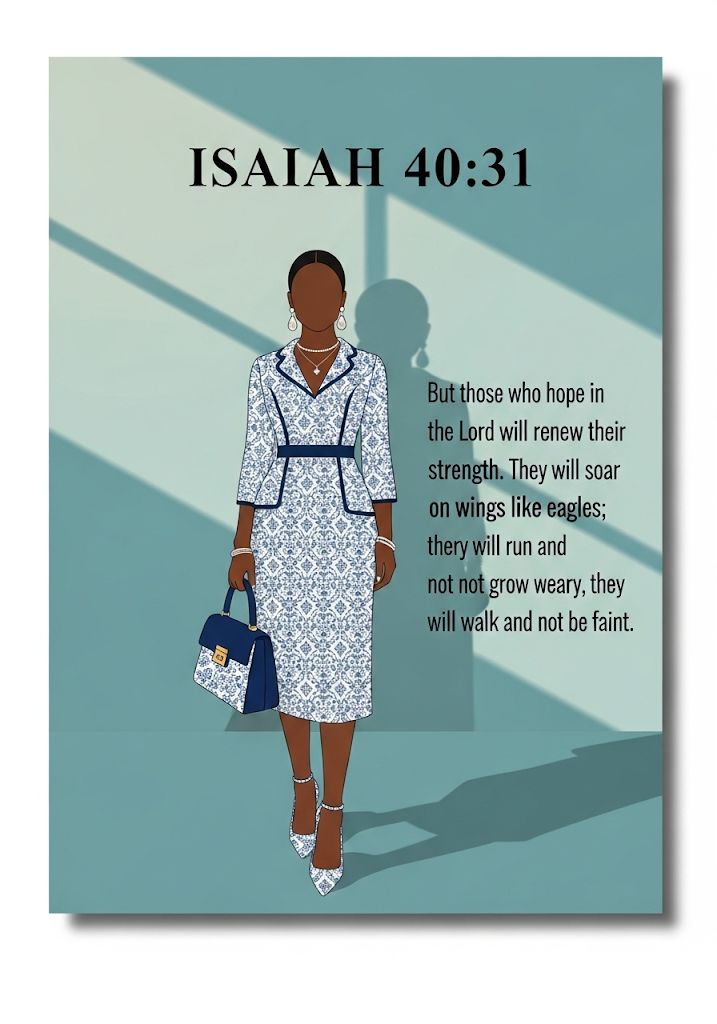  Bibical Verse. Elegant Blue Patterned Dress Wall Art Print Poster & Lives Template!  