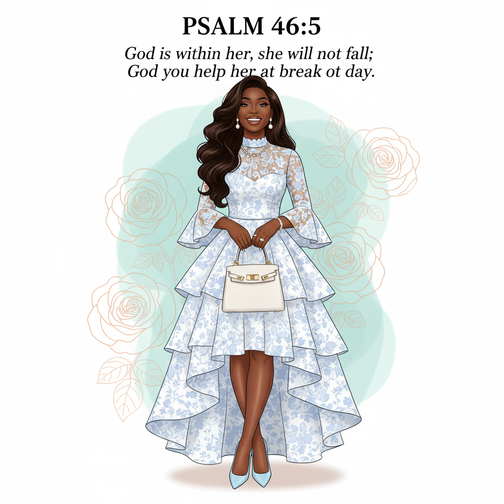Bibical Verse. Elegant Lace Ruffle Dress Wall Art Print Poster & Lives Template!  