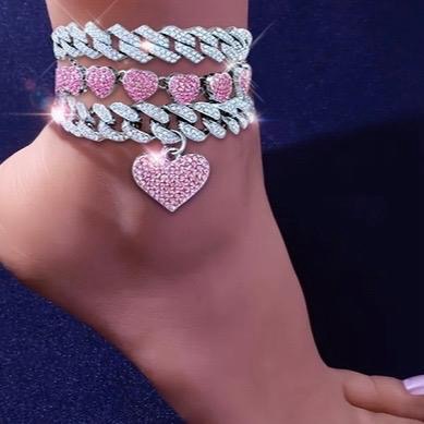 Bling & Bold: Pink & White Diamond Necklace with Lip & Dollar Sign Pendant