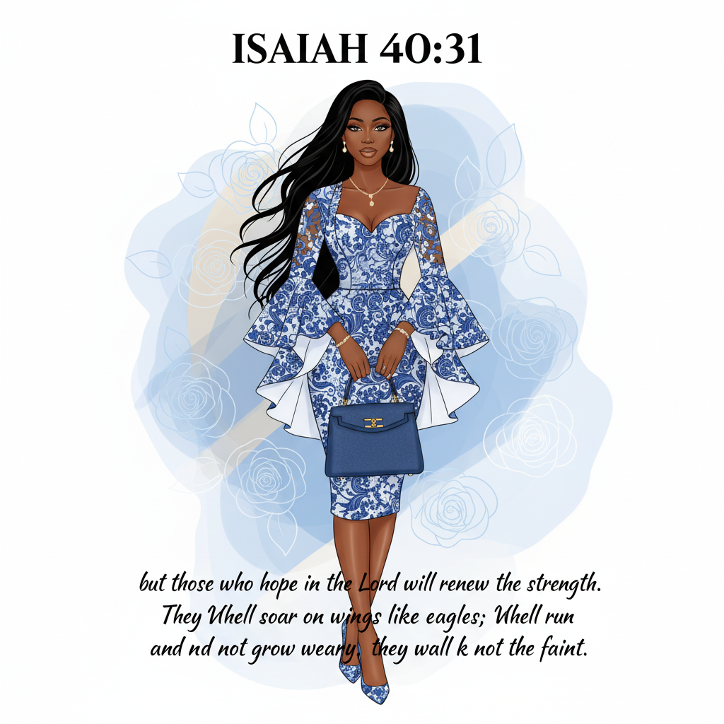 Bibical Verse. Elegant Blue Floral Dress Wall Art Print Poster & Lives Template!  