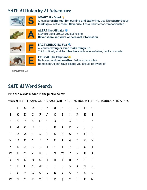 SAFE AI Rules and Word search by AI Adventure - FREE 