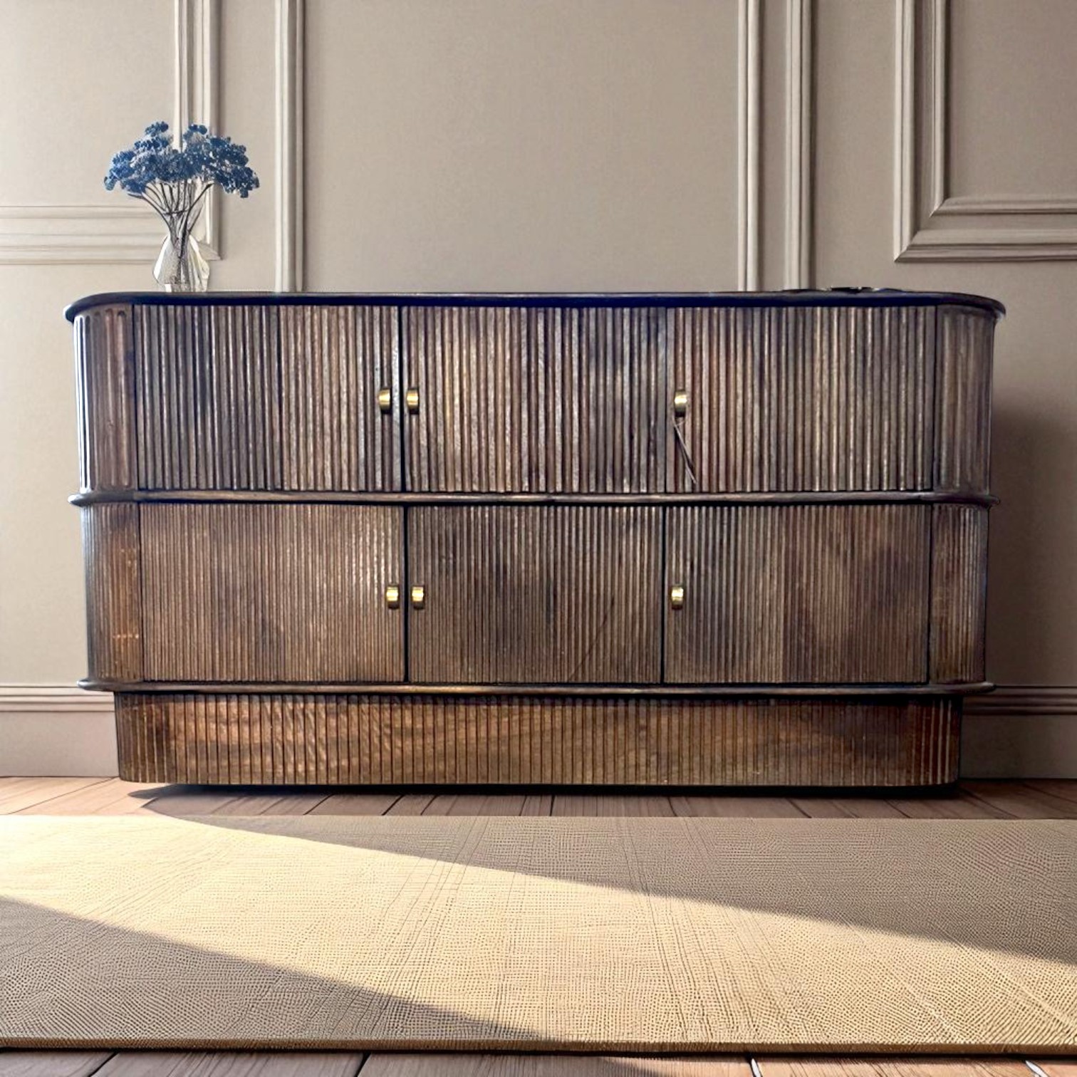 India gabinete ovalado con rayas de madera IN23SI18