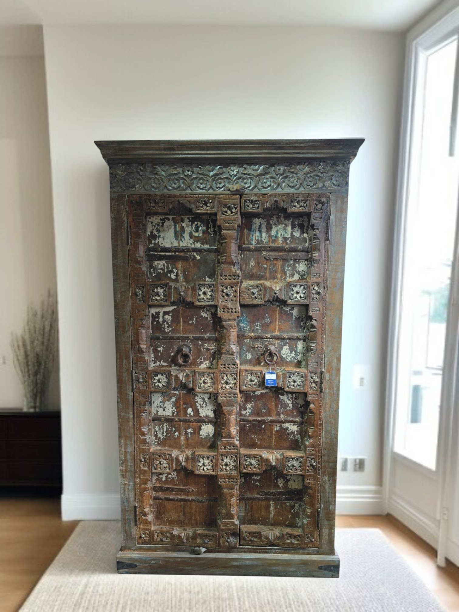 India mueble madera puertas verdes envejecidas INMU1701
