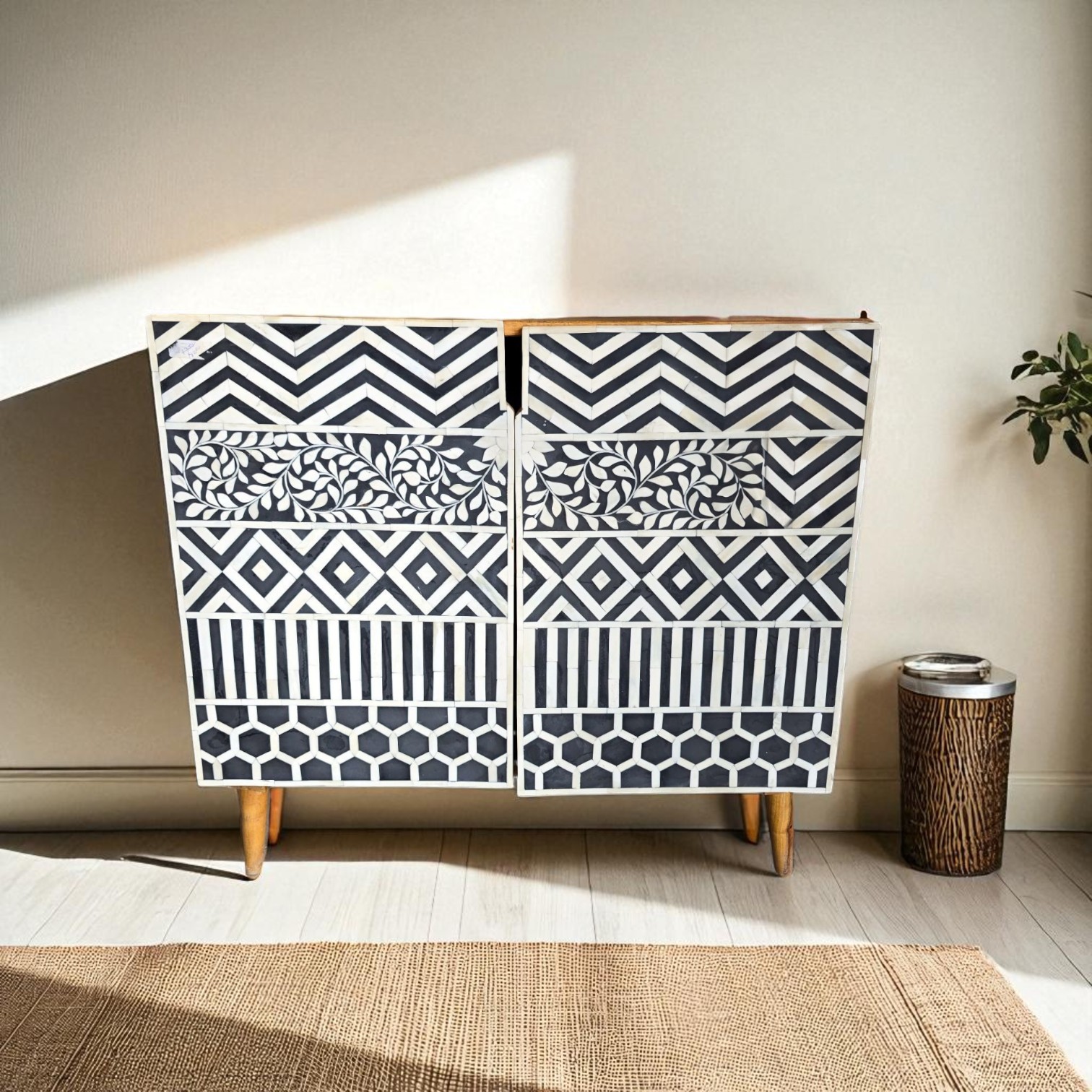 India gabinete de madera con diseño geométrico DS229
