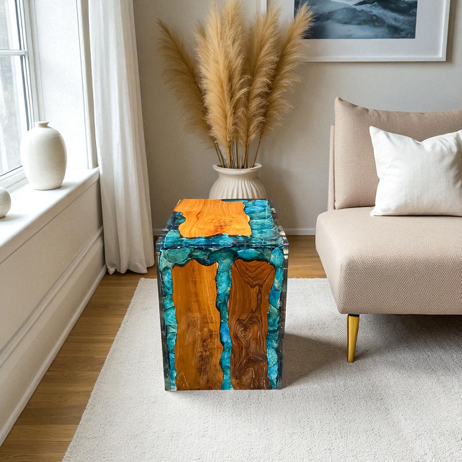 Indonesia taburete en cubo con resina IDTA01