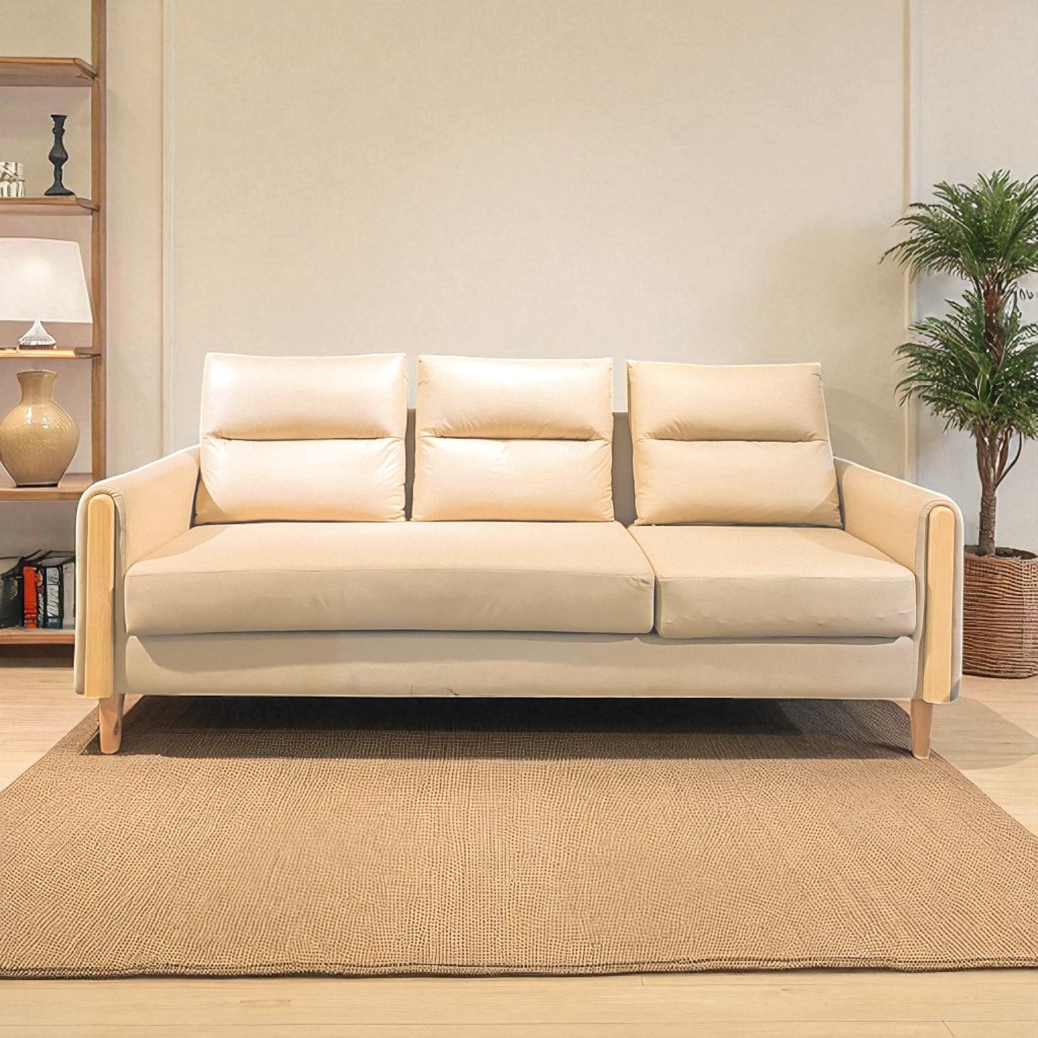 Sofá beige borde madera llano CNSOF1812
