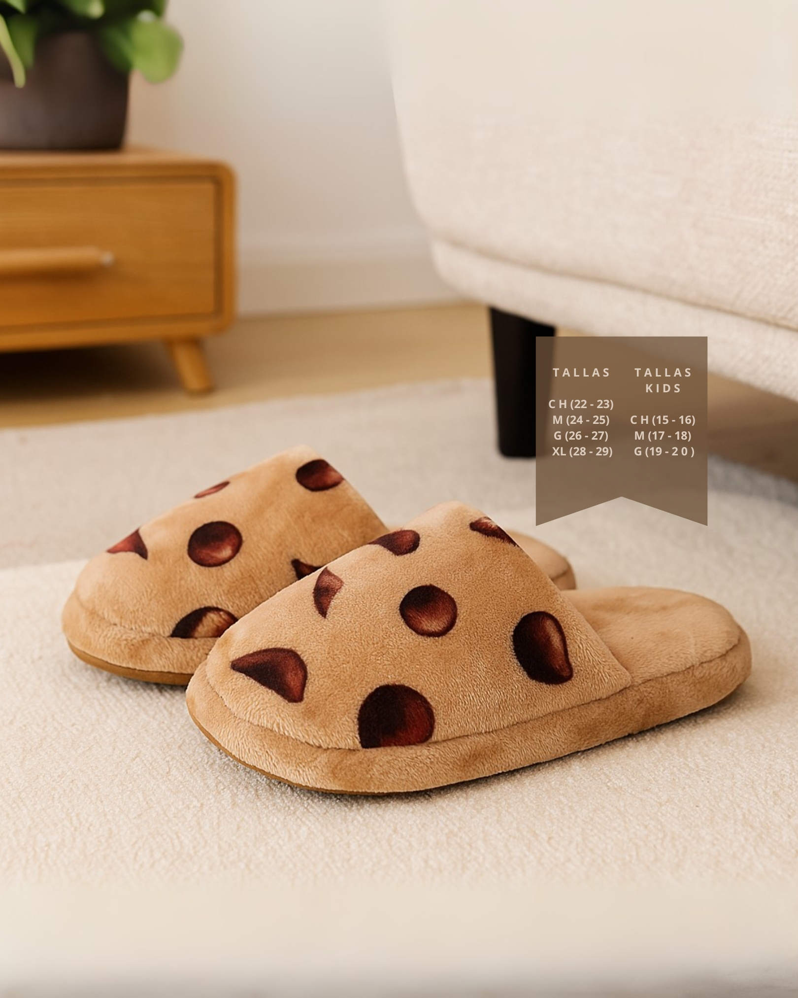 Pantuflas de galleta con chispas de chocolate