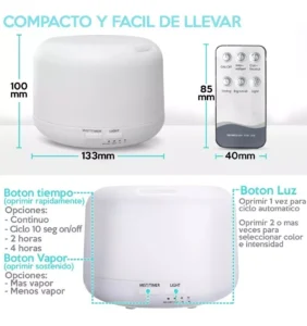 Humidificador Difusor Ultrasónico Aromático Velador Led RGB