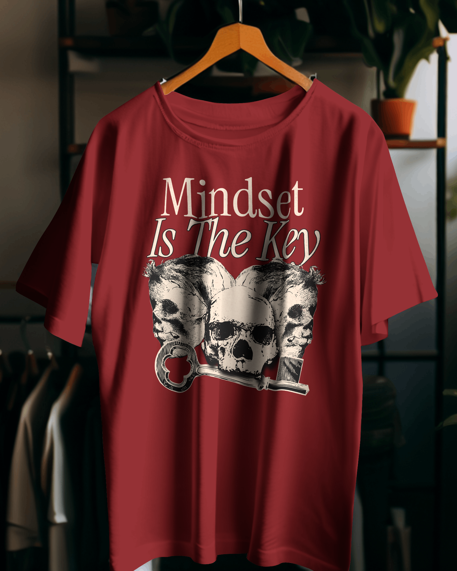 Red / Maroon Mindset Is The Key Oversized T-Shirt