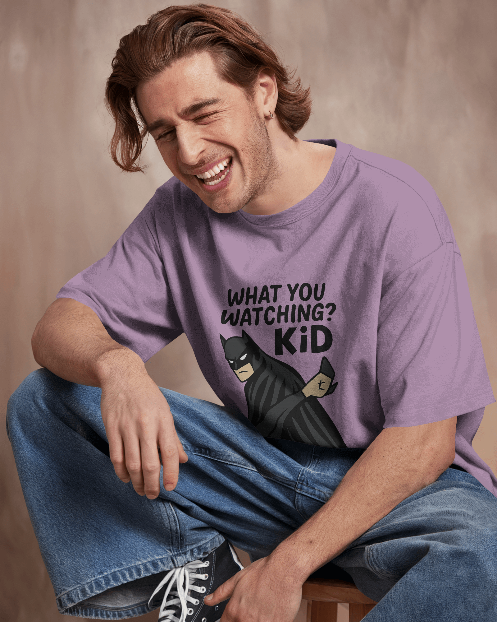  Batman Theme - Purple Oversized T-Shirt 