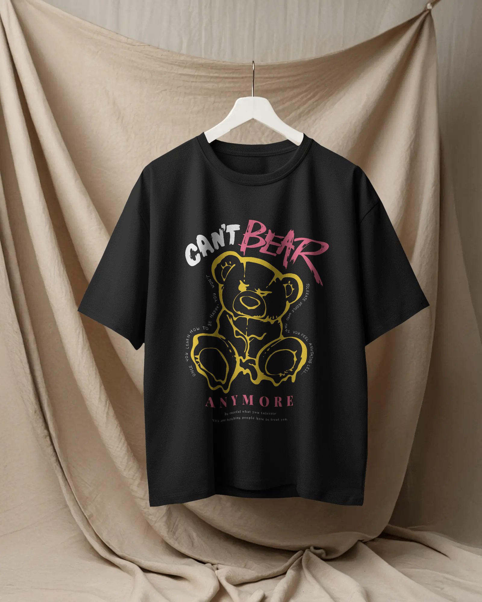 Red Oversized T-Shirt with Floral Bear Print