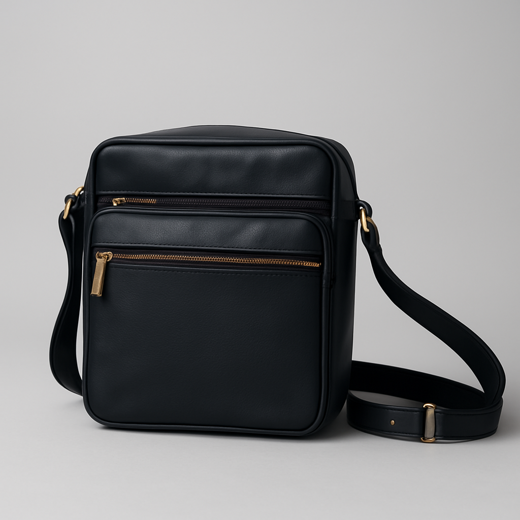 Black Leather 100 % Crossbody Bag
