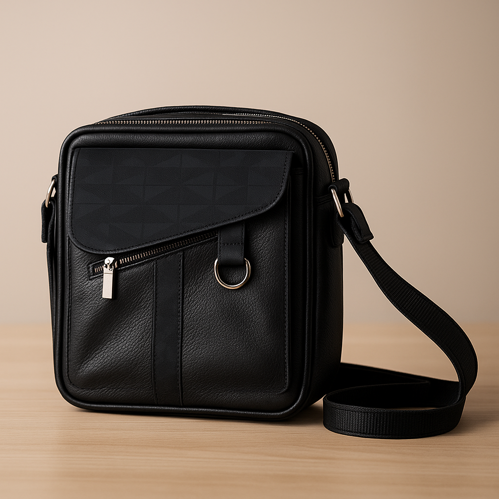 Black Leather 100% Crossbody Bag
