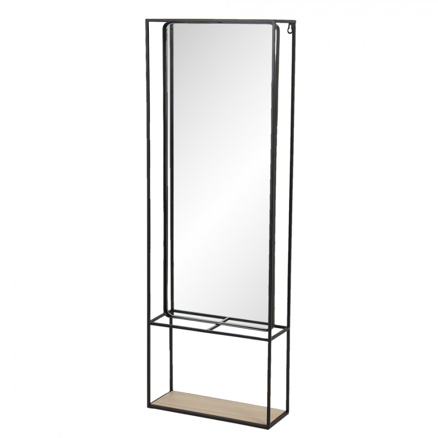 Rectangular Mirror with Wooden Shelf 