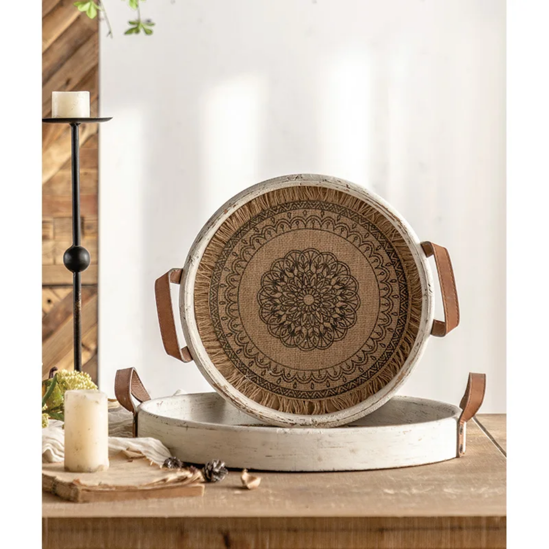 Decorative Round Wooden Tray L