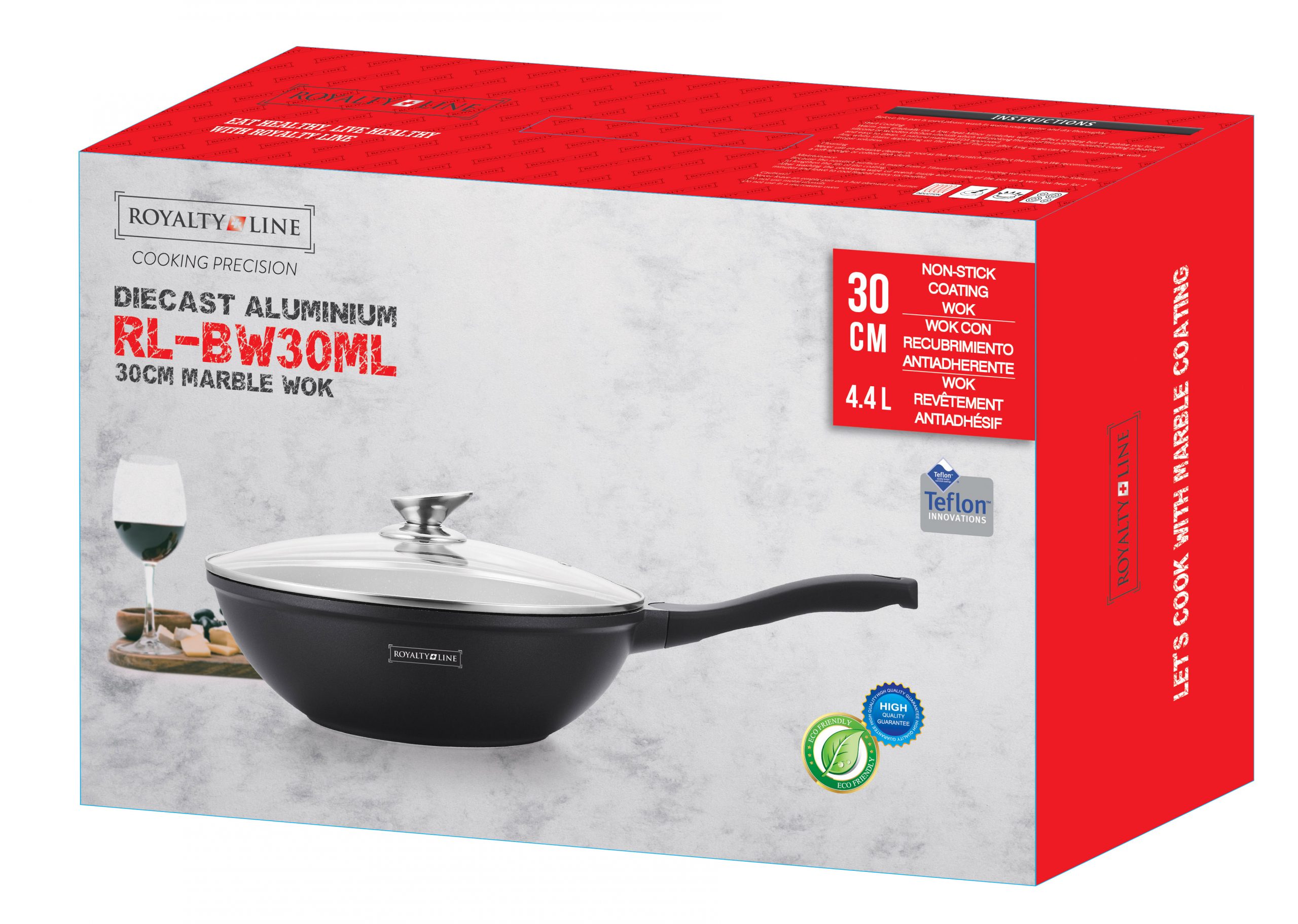 Marble 30cm Wok  pan with lid
