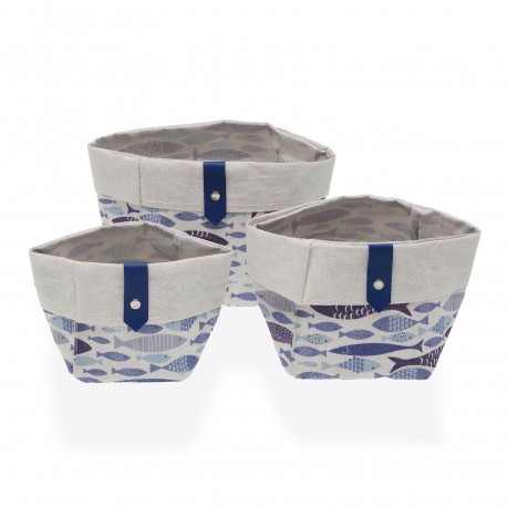 Set of 3 Aqua Fabric Storage Baskets