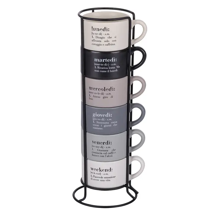 Set of Stackable Espresso mugs with Days of the Week