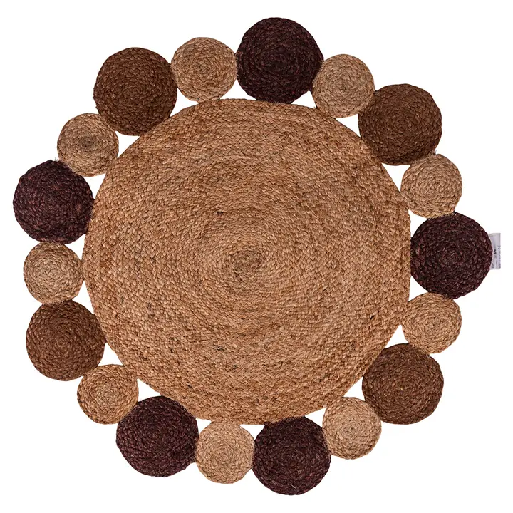 Round Jute Rug with Decorative Circles