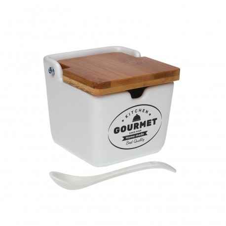 Gourmet Ceramic Salt/Sugar Box with Bamboo Lid