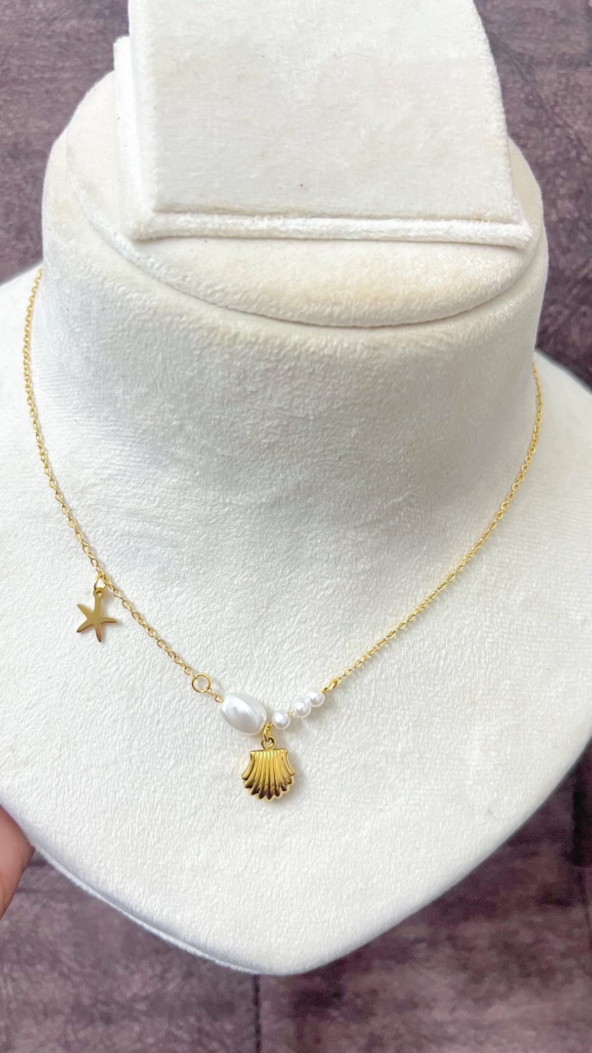 Gold Seashell and Starfish Necklace