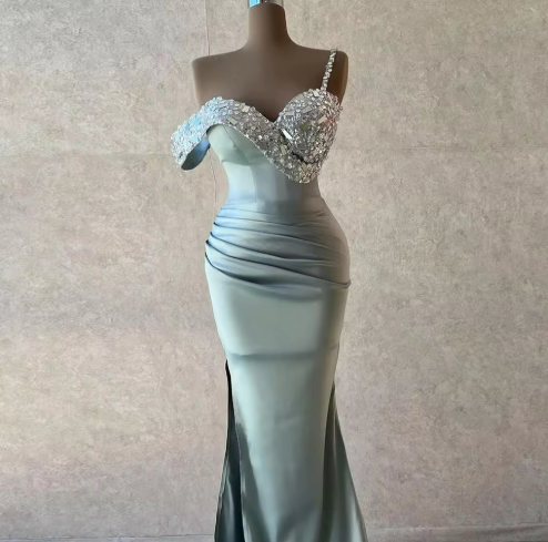 Elegant Silver Evening Gown