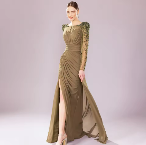 Elegant Olive Green Evening Gown