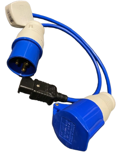 PAT testing adaptor set - 230v 16A blue plug and socket set