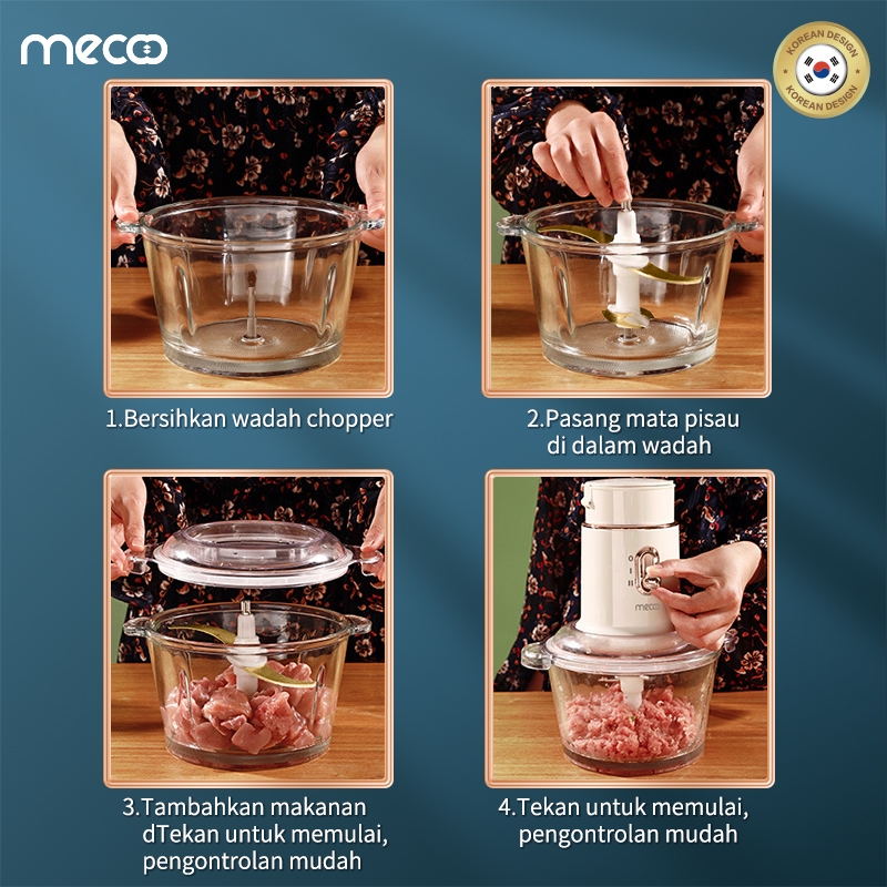 Mecoo Most Aesthetic 5 in 1 Chopper Antibacterial Odorless 250 Low Watt BPA Free White